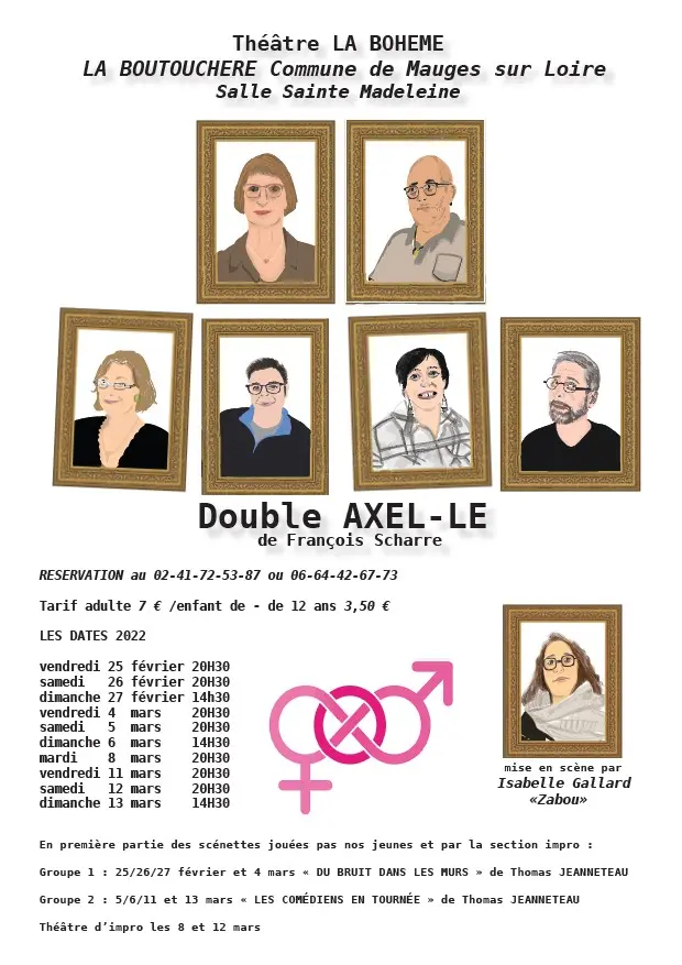 affiche de la pièce Doucle Axel-le jouée en 2022 par la troupe de théâtre la bohème à la boutouchère
