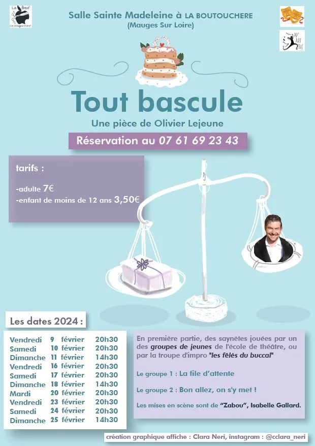 Affiche de théâtre 2024 de la pièce Tout bascule interprété par le troupe de théâtre La Bohème de la Boutouchère